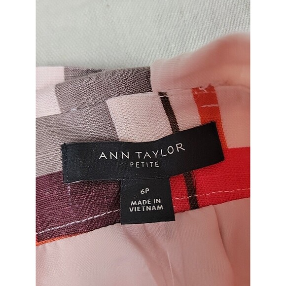 Anne Taylor Skirt 6 Petite Pencil Knee Pink Zip Preppy Office Linen Blend Modern - Picture 3 of 16